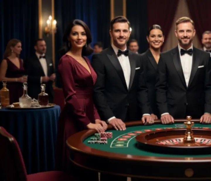 Profesjonalni dealerzy przy stołach pokerowych i ruletce podczas eventu firmowego